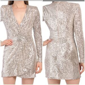 Ramy Brook Ltsil Glitter Style Robe V-Neck Long Sleeve Becky sequin Dres…